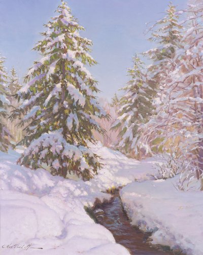 Snow scene in France by Constantin Alexandrovich Westchiloff